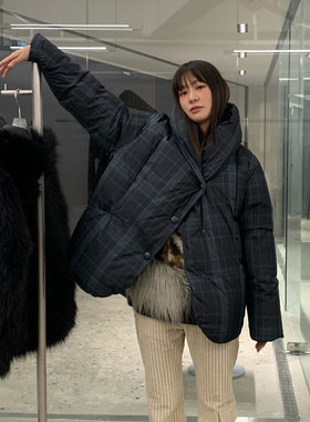 复古格子短款羽绒服女加厚保暖