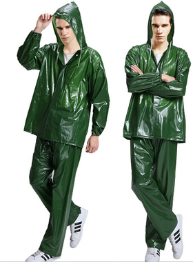 长城军绿色雨衣套装 防汛防水加厚pvc牛筋巡逻环卫工外套裤子雨衣