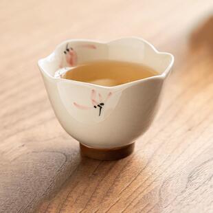 厂家手绘粉色兰花花口杯陶瓷功夫茶品茗杯茶杯主人杯女士茶具茶盏