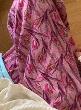 上新！！紫色郁金香全棉磨毛睡裤柔软亲肤休闲有抽绳家居裤可外穿