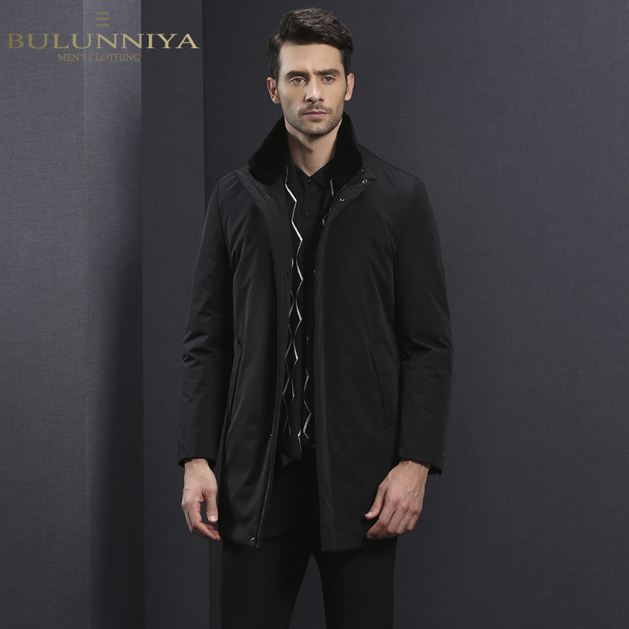 布伦尼亚19秋冬 90%白鸭绒 商务休闲外套 中年羽绒服男立领中长款