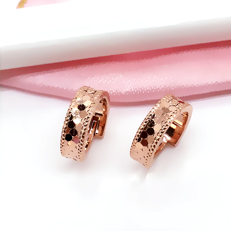 14K玫瑰金 紫金585紫金花纹龙鳞耳扣14K彩金不褪色经典气质