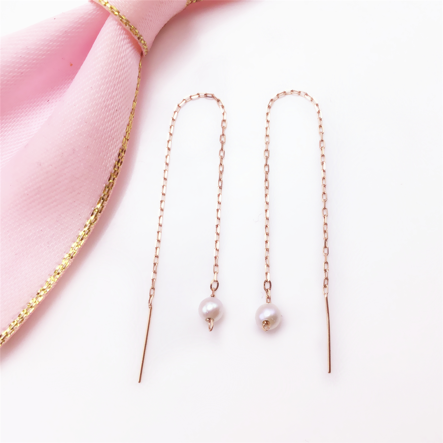 14k玫瑰金珍珠耳线气质女款