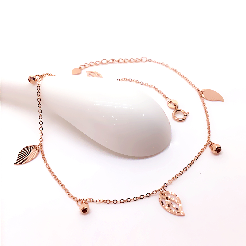 翁氏珠宝树叶珠珠脚链14K玫瑰金