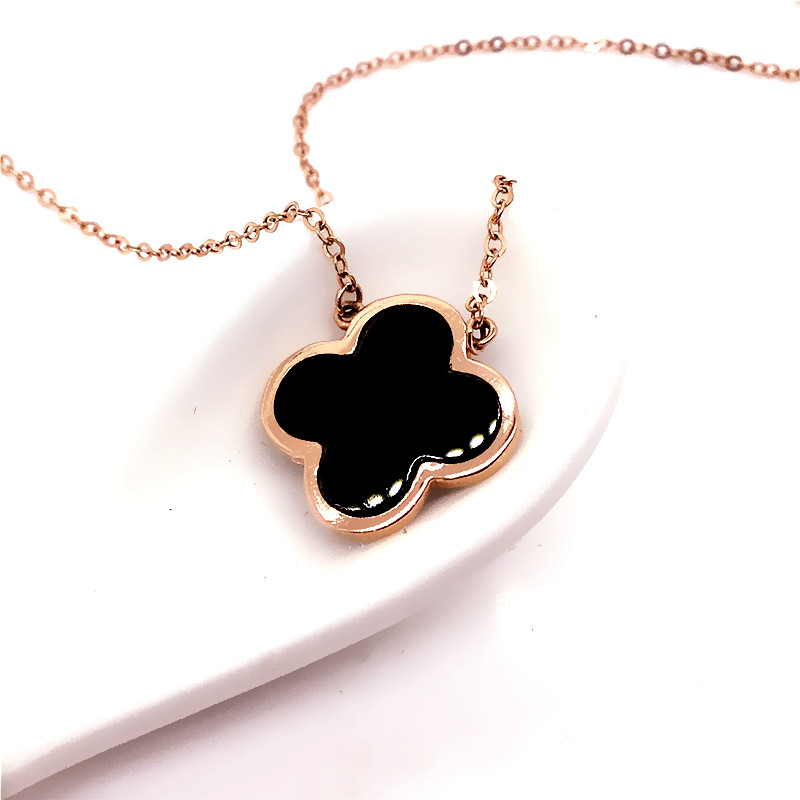 14K玫瑰金黑色四叶草套链紫金经典款不褪色保真