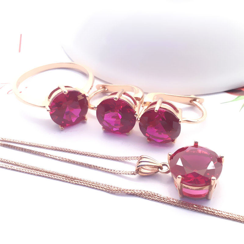 紫金585紫金14K玫瑰金网红时尚韩版简约正品保证宝石套链送女友