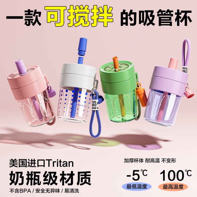 tritan水杯女生儿童运动吸管杯
