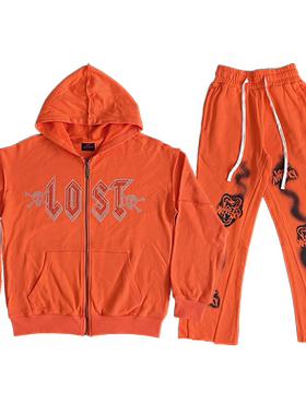 Lost intricacy Hoodies 镶钻骷髅头洗水休闲拉链连帽卫衣