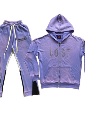 Lost intricacy Lavender Zip Up Hoodie 拉链连帽卫衣长裤套装