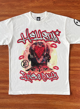 Hellstar studios Lovers Tee 人像火焰心男女纯棉短袖T恤