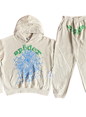 Sp5der 555555 Hoodies 经典蜘蛛网印花男女休闲连帽卫衣长裤套装