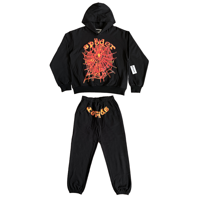 Sp5der worldwide 555555 蜘蛛网印花连帽卫衣长裤套装