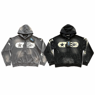 Hellstar Studios Zip Up Hoodie 拉链洗水纯棉连帽卫衣
