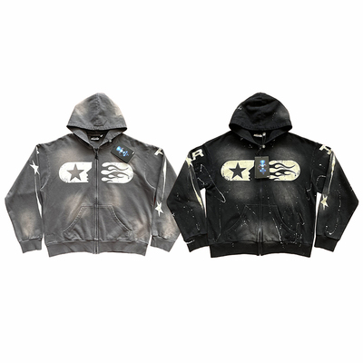 Hellstar Studios Zip Up Hoodie 拉链洗水纯棉连帽卫衣