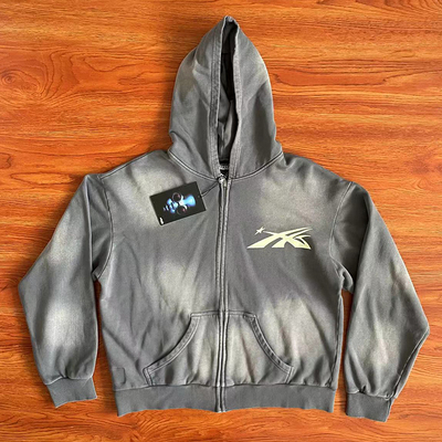 Hellstar  Studios Sports Zip Up Hoodie大logo洗水纯棉拉链卫衣