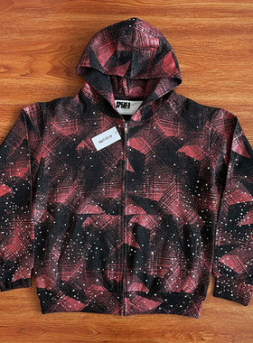 Sp5der worldwide 555555 复古红黑格子烫钻连帽卫衣