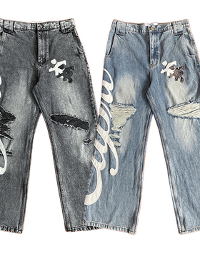 Project Capri CAPRI LEATHER JEANS个性破洞刺绣高街休闲牛仔裤