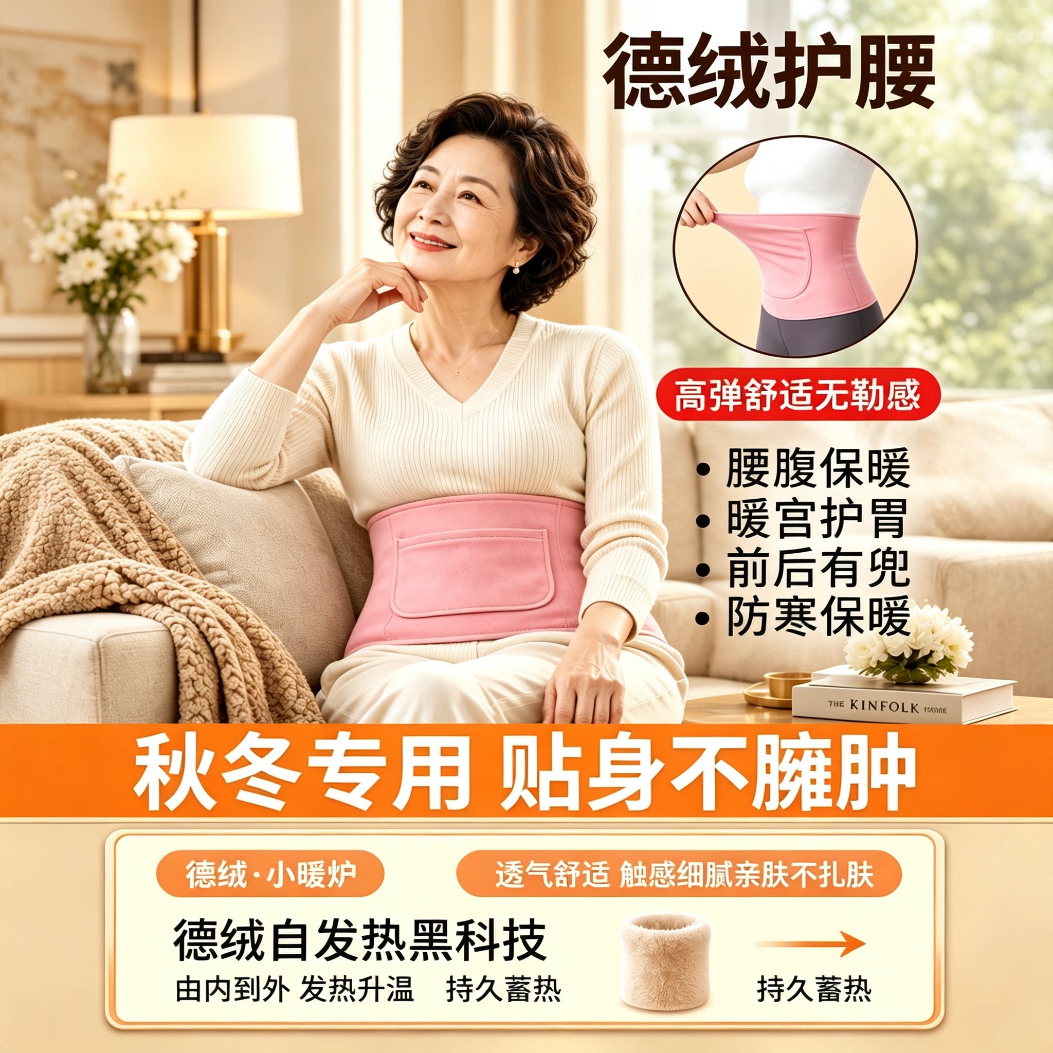 暖宫护腰带女款老年保暖养生腰部发热德绒带兜护肚子秋冬款防着凉