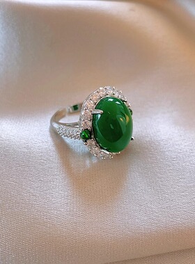 Doro朵兰の「复古时尚」祖母绿色玛瑙开口戒指女食指戒中古指环潮