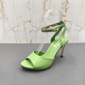 处理真皮35码 夏季 鱼嘴后空细跟牛皮高跟鞋 断码 舒适一字扣凉鞋 女