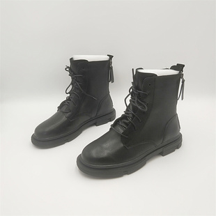 撤柜断码 圆头平底后双拉链单靴百搭马丁靴女 处理2023秋冬短靴时尚