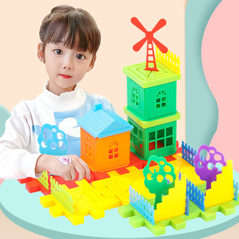 儿童益智拼装积木幼儿园宝宝女孩别墅房子拼图大颗粒方块拼插玩具,玩具/童车/益智/积木/模型,普通塑料积木,淘宝优惠券,粉丝福利购,淘宝优惠卷
