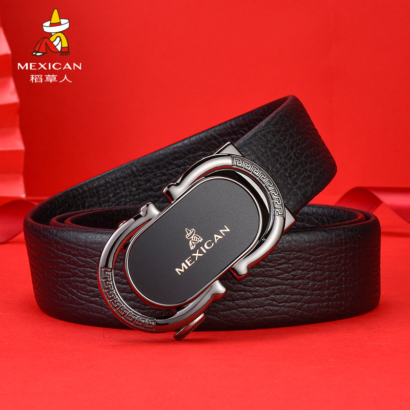 稻草人皮带男真皮自动扣男士腰带2024款年轻人头层牛皮男式裤带潮