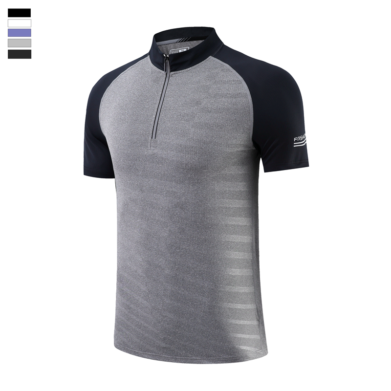 立领运动短袖男夏季速干跑步衣健身服透气反光半拉链运动T恤定制