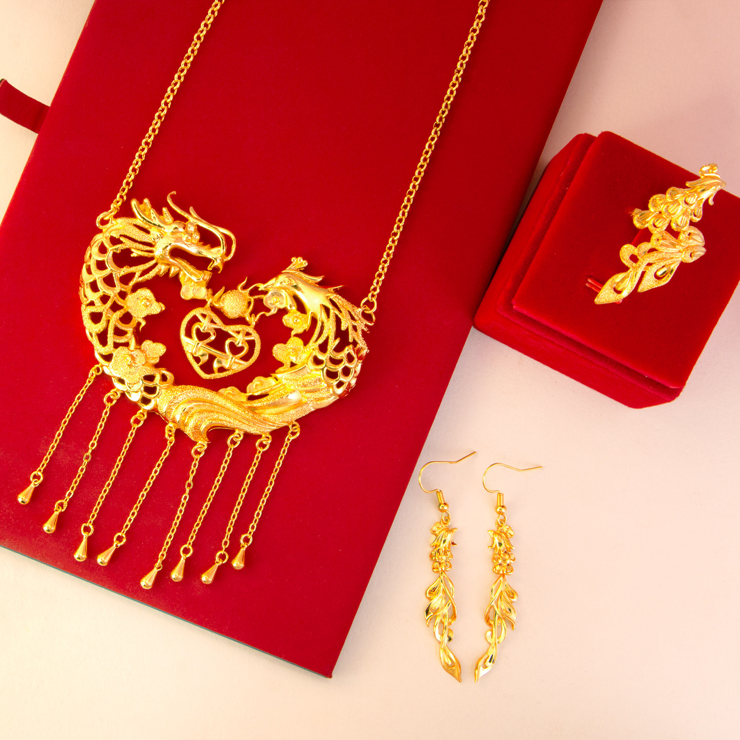 新款仿真黄金色新娘结婚假五金龙凤爱心喜项链女订婚五金首饰仿真