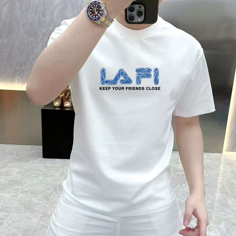 纯棉欧美2026夏季时尚新款男士短袖T恤透气圆领修身打底休闲上衣