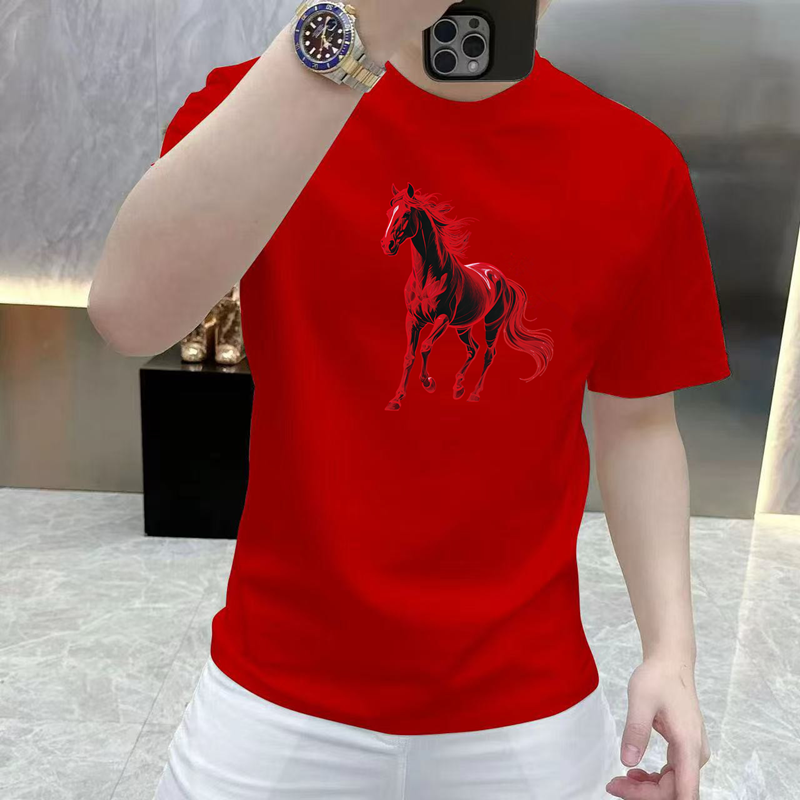 纯棉2026红色马年行好运T恤男女装情侣短袖潮流圆领修身休闲上衣