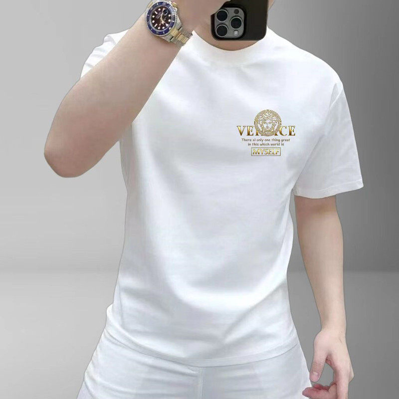 纯棉青年美式夏季新款短袖T恤男士潮牌修身潮流休闲圆领帅气上衣