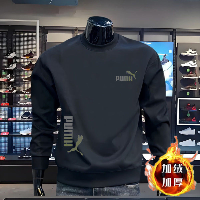 欧货青年秋冬季加绒加厚卫衣男士新款圆领修身百搭潮流打底上衣服