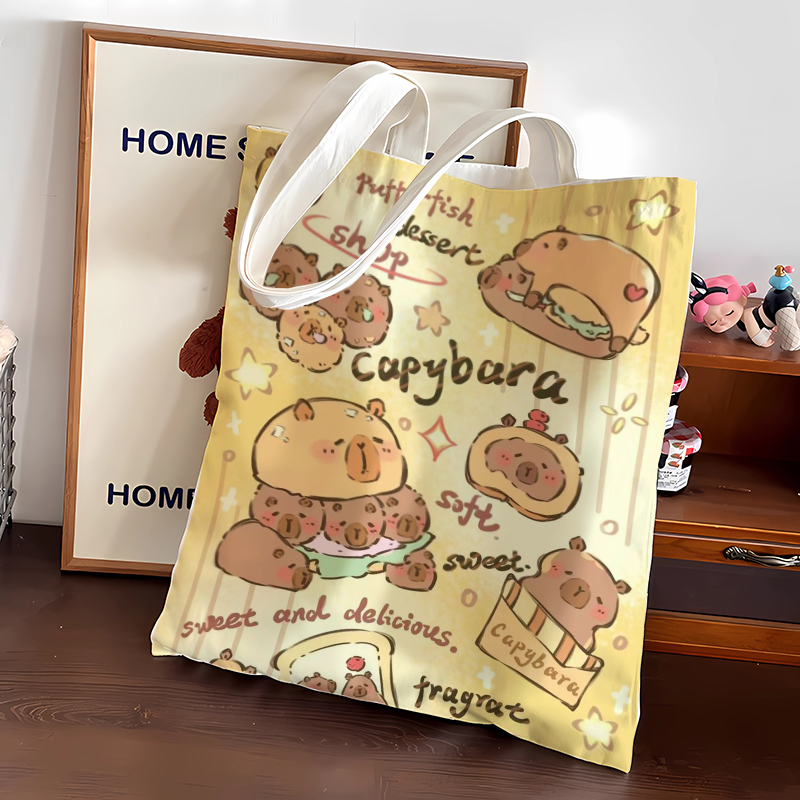 可爱卡通大容量卡皮巴拉包帆布文件袋女学生补习上课上班手提包