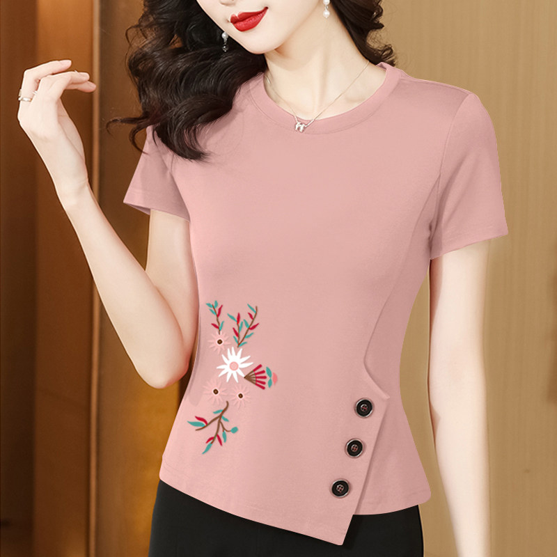 新款2025纯棉短袖T恤夏装中年妈妈装宽松圆领汗衫大码气质上衣女