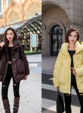 2025冬时尚气质休闲宽松大码百搭连帽中长款白鸭绒羽绒服女98110