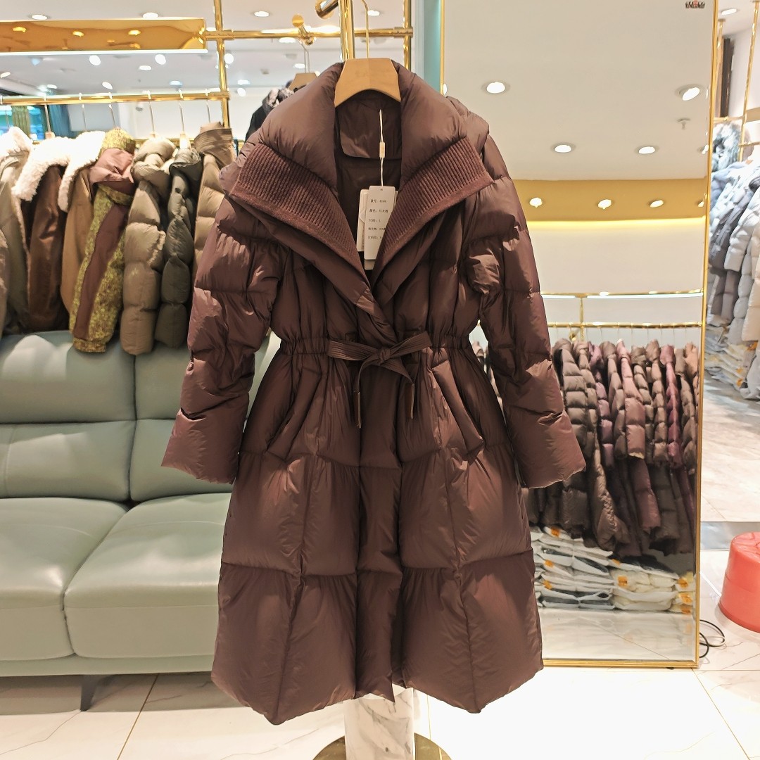 2025冬季新款修身显瘦系带中长款假两件鹅绒羽绒服女外套大衣