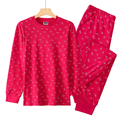 加肥加大码秋衣秋裤纯棉圆领内衣套装女士宽松全棉衬衣衬裤棉毛衫