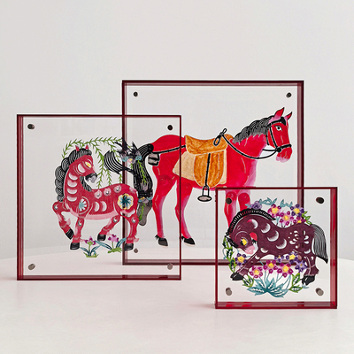 态生活国风十二生肖马年非遗皮影剪纸装饰画亚克力框家居装饰摆件