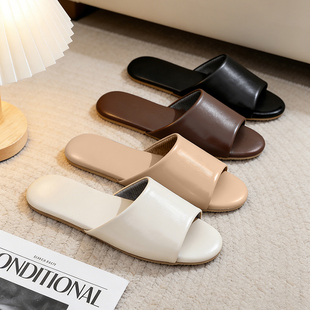 居家牛筋底薄底皮鞋 态生活轻奢风夏季 透气头层小羊皮情侣静音拖鞋