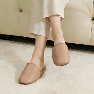 子凉鞋 静音包头居家薄底皮鞋 头层小羊皮情侣拖鞋 态生活轻奢风四季