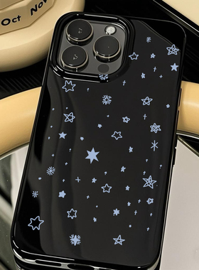 韩系ins风小众雪花星星适用苹果17pro简约16promax手机壳磨砂iphone14亮黑色15pro硅胶13全包12防摔11软壳