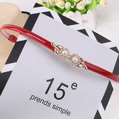 「韩国」裙带配饰黑白红皮带可调节腰链珍珠花朵装 饰连衣裙细腰带