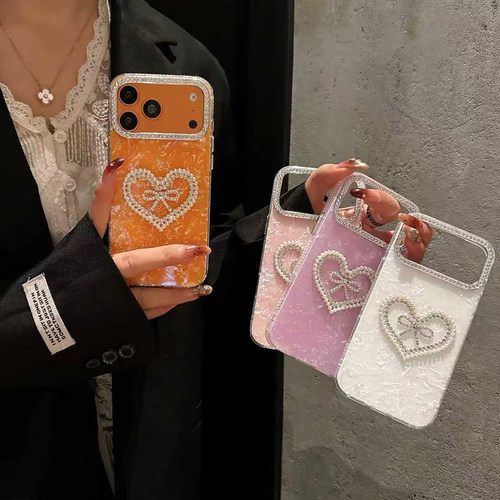 适用iPhone17Promax爱心蝴蝶结手机壳苹果16大孔15水钻女14保护套