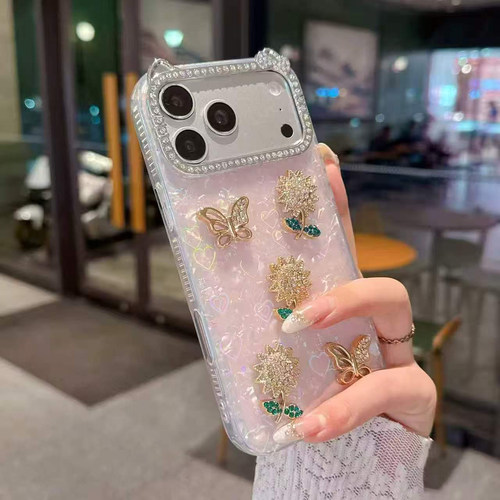 闪钻边框菊花蝴蝶壳适用iPhone 17手机壳苹果16promax贝壳亚克力镜头大孔15PRO女14爱心软边12promax女保护套