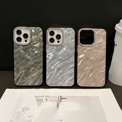 新款水波纹适用iPhone16pro褶皱手机壳苹果15max水钻镜头14女13奢华12保护套