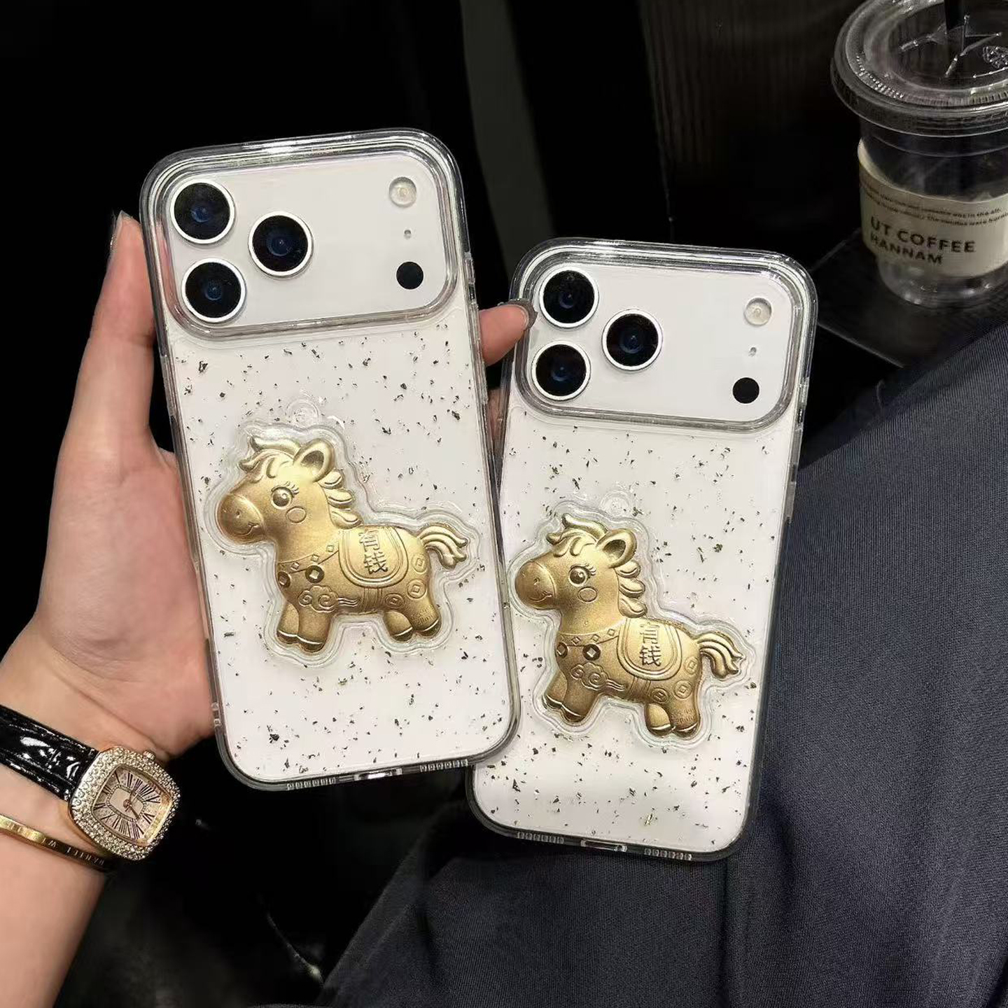 滴胶金箔马上有钱适用于iPhone 17Promax手机壳少女16时尚15/14可爱苹果13新款透明大孔12高级感11立体卡通壳