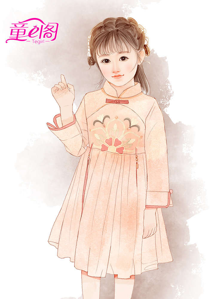 Girls Chinese style long-sleeved dress in the big children's autumn cotton skirt children's winter dress Princess skirt