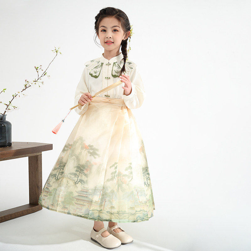 中大童女装一米二三四五六年级七八九十岁小孩夏衣汉服半身马面裙