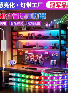 5v拾音节奏氛围灯带 音乐频谱声控感应汽车车载音响DJ幻彩USB灯条